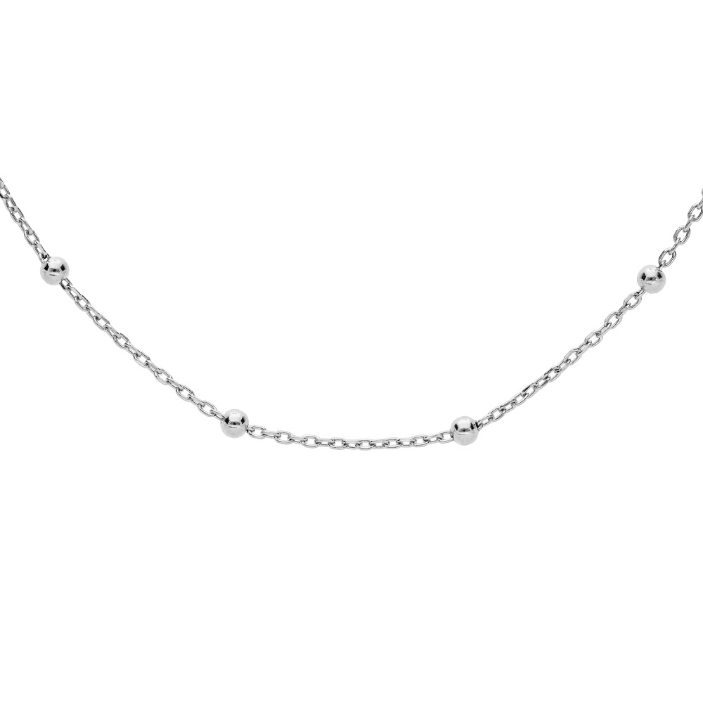 Cha�ne en argent rhodi� maille fantaisie avec fines boules 38cm - Vue 1