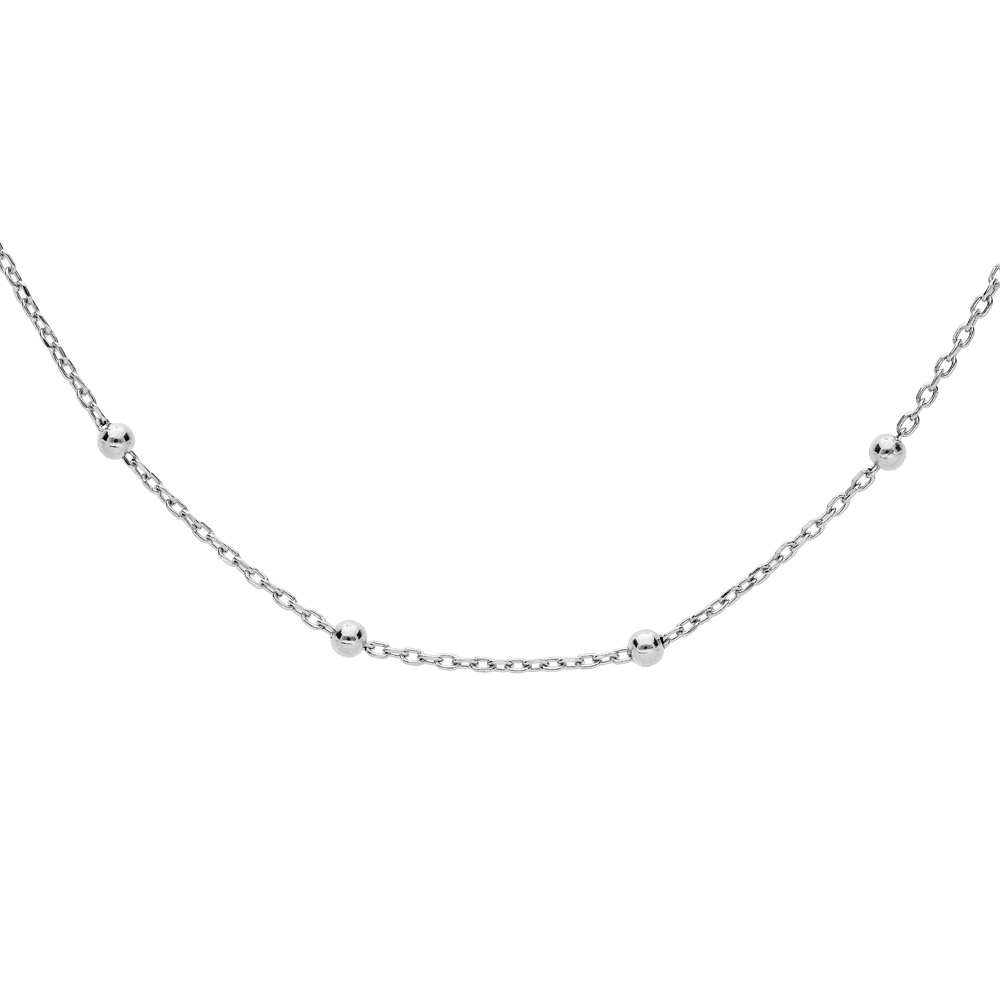 Cha�ne en argent rhodi� maille fantaisie avec fines boules 50cm - Vue 1