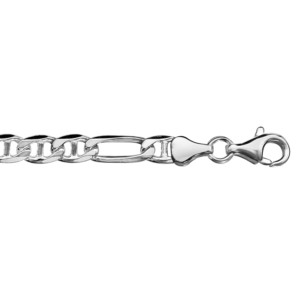 Cha�ne en argent rhodi� maille marine altern�e 1+3 - largeur 6mm et longueur 55cm - Vue 1