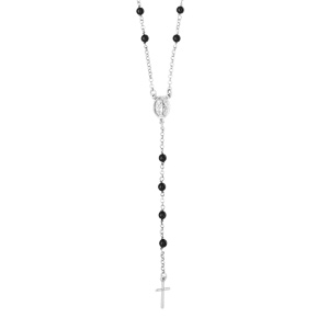 Chapelet en argent rhodié avec boules noires longueur 54cm - Vue 1