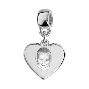 Charms coeur gravure portrait en argent - Vue 1