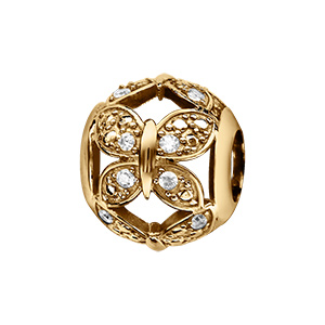 Charms coulissant en vermeil boule papillons ajours avec oxydes blancs