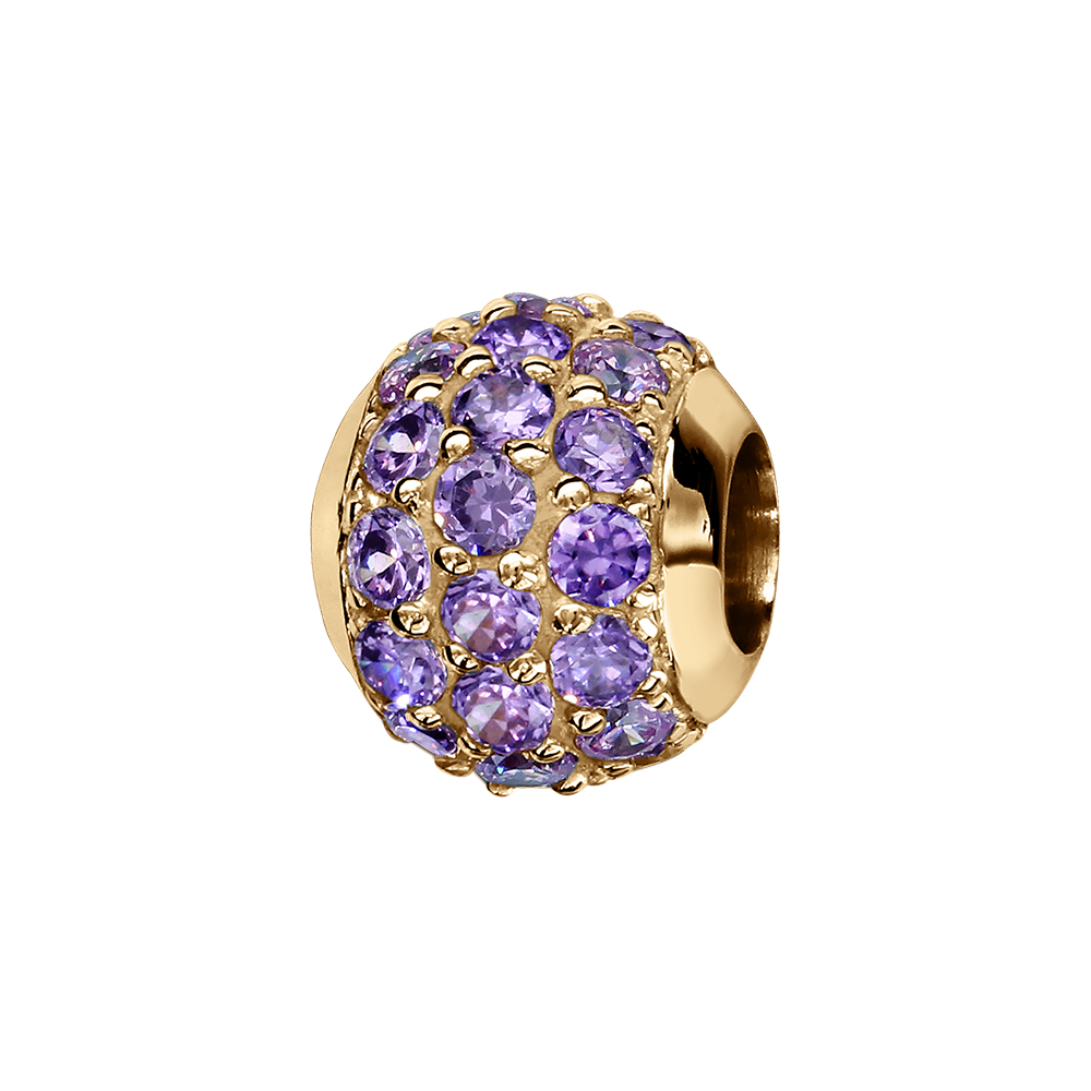 Charms coulissant en vermeil boule pierres mauves sertis - Vue 1