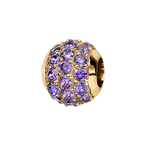 Charms coulissant en vermeil boule pierres mauves sertis