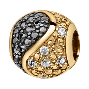 Charms coulissant en vermeil boule yin yang pierres noires et blanches