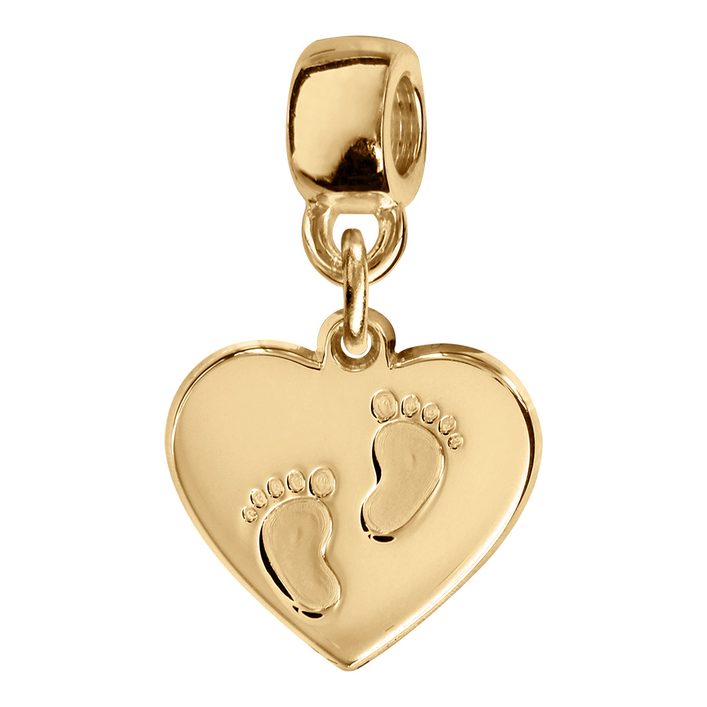 Charms coulissant en vermeil coeur empreinte deux  pieds - Vue 1