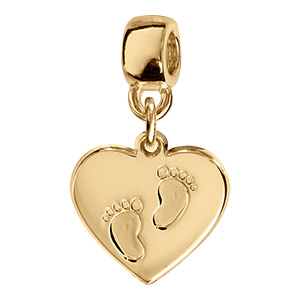 Charms coulissant en vermeil coeur empreinte deux  pieds