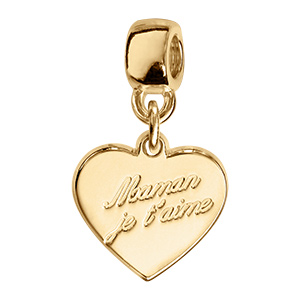 Charms coulissant en vermeil coeur maman je t'aime