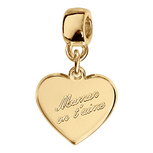 Charms coulissant en vermeil coeur maman on t'aime