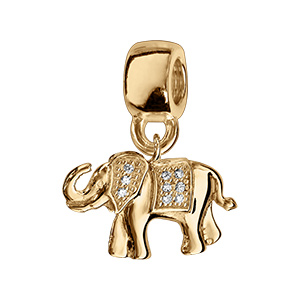 Charms coulissant en vermeil elephant avec oxydes blancs sertis recto verso