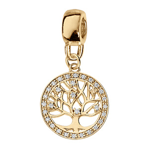 Charms coulissant en vermeil suspendu arbre de vie oxydes blancs sertis