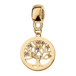 Charms coulissant en vermeil suspendu arbre de vie oxydes multi couleurs sertis