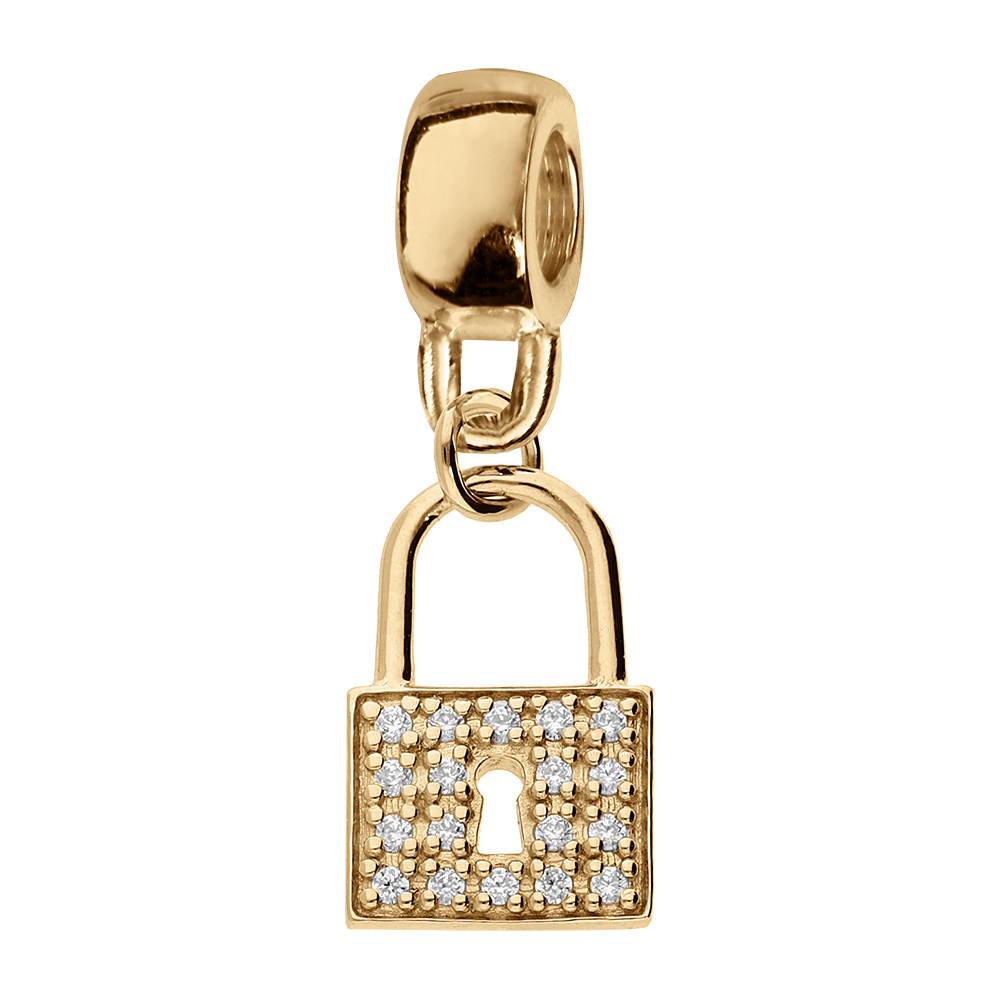 Charms coulissant en vermeil suspendu cadenas oxydes blancs sertis - Vue 1