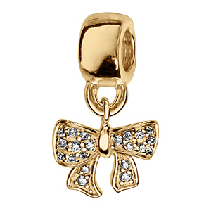 Charms coulissant en vermeil suspendu noeud avec oxydes blancs sertis