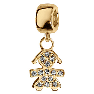 Charms coulissant en vermeil suspendu petite fille avec pierres blanches