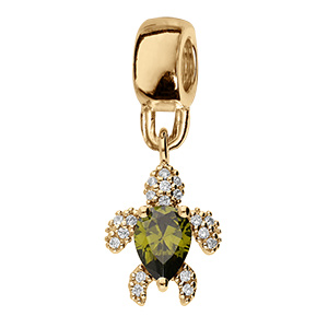 Charms coulissant en vermeil suspendu tortue oxyde vert et blancs