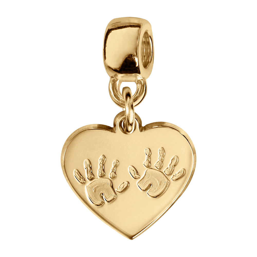 Charms coulissant vermeil coeur empreinte deux mains - Vue 1