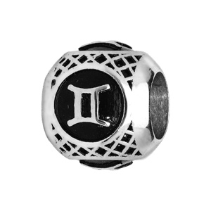 Charms en acier boule signe zodiaque Gémeaux patiné noire - Vue 1