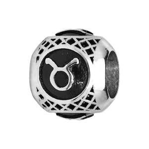 Charms en acier boule signe zodiaque Taureau patiné noire - Vue 1