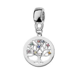 Charms en argent platin arbre de vie suspendu et oxydes multi couleurs sertis - Vue 1