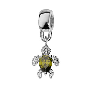 Charms en argent platin tortue en oxyde vert et blanc suspendu - Vue 1