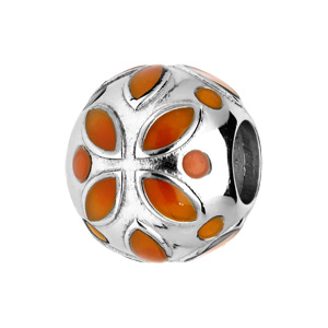 Charms en argent rhodié fleur orange - Vue 1