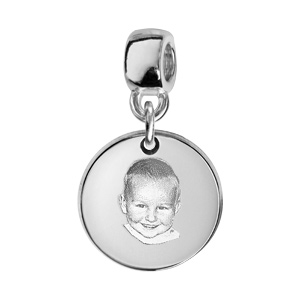 Charms rond gravure portrait en argent - Vue 1