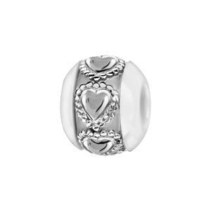 Charms Thabora boule en céramique blanche avec 1 bande en argent ornée de coeurs ouvragés - Vue 1