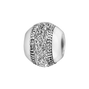 Charms Thabora boule en céramique blanche avec 1 bande en argent rhodié cloutée aux bords et granitée au milieu - Vue 1