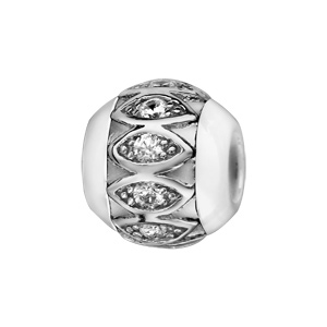 Charms Thabora boule en céramique blanche avec 1 bande en argent rhodié ornée d\'amandes et oxydes blancs à l\'intérieur - Vue 1
