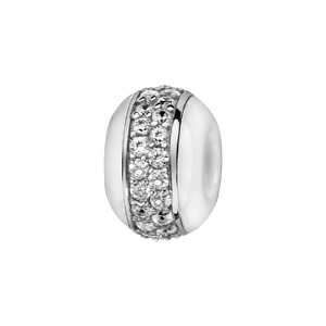 Charms Thabora boule en céramique blanche avec 1 bande en argent rhodié ornée de 2 rangs d\'oxydes blancs - Vue 1