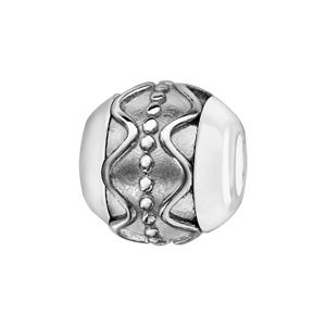 Charms Thabora boule en céramique blanche avec 1 bande en argent rhodié ornée de vagues et de clous - Vue 1