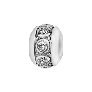 Charms Thabora boule en céramique blanche avec 1 bande en argent rhodié ornée d\'oxydes blancs sertis clos - Vue 1