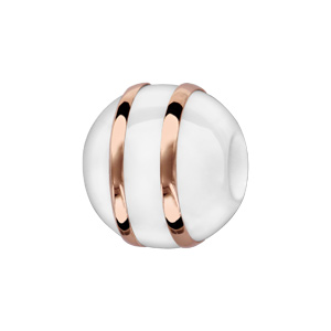 Charms Thabora boule en céramique blanche avec 2 filets en argent et PVD rose - Vue 1
