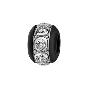 Charms Thabora boule en cramique noire avec 1 bande en argent rhodi orne d\'oxydes blancs sertis clos - Vue 1