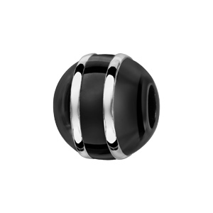 Charms Thabora boule en cramique noire avec 2 filets en argent rhodi - Vue 1