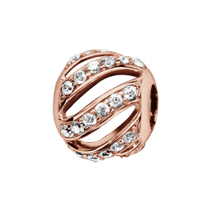 Charms Thabora en argent et dorure rose boule avec rayures ajourées et ornées d\'oxydes blancs - Vue 1