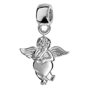 Charms Thabora en argent rhodi angelot tenant un coeur suspendu - Vue 1