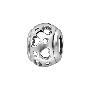 Charms Thabora en argent rhodié boule ajourée en coeurs et petits ronds - Vue 1