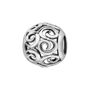 Charms Thabora en argent rhodi boule ajoure en spirales - Vue 1