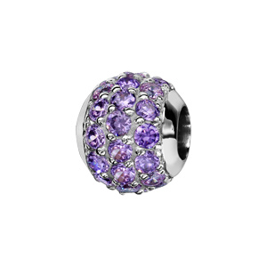 Charms Thabora en argent rhodi boule orne d\'oxydes mauves sertis - Vue 1