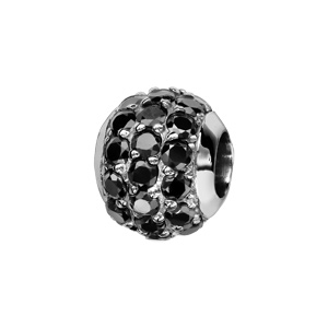 Charms Thabora en argent rhodi boule orne d\'oxydes noirs sertis - Vue 1