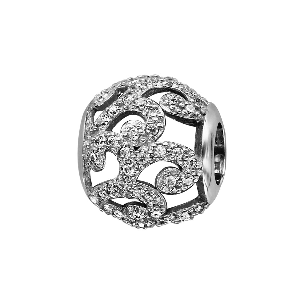 Charms Thabora en argent rhodi� boule volutes oxydes blancs sertis - Vue 1