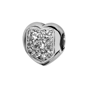 Charms Thabora en argent rhodi coeur arrondi orn d\'oxydes blancs sertis - Vue 1