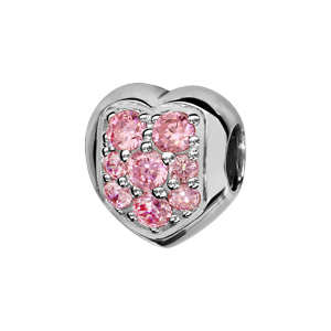 Charms Thabora en argent rhodi coeur arrondi orn d\'oxydes roses sertis - Vue 1