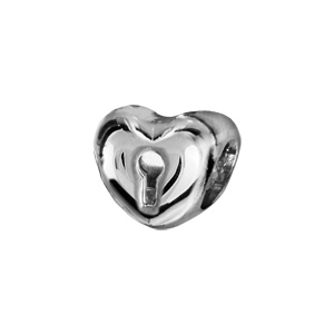 Charms Thabora en argent rhodi coeur bomb ajour d\'1 serrure - Vue 1