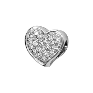 Charms Thabora en argent rhodi coeur pav d\'oxydes blancs sertis recto-verso - Vue 1