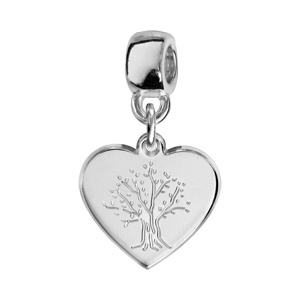 Charms Thabora en argent rhodi coeur suspendu grav arbre de vie - Vue 1