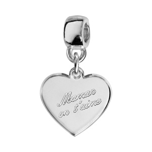 Charms Thabora en argent rhodi coeur suspendu grav \