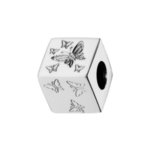 Charms Thabora en argent rhodié cube avec papillons - Vue 1